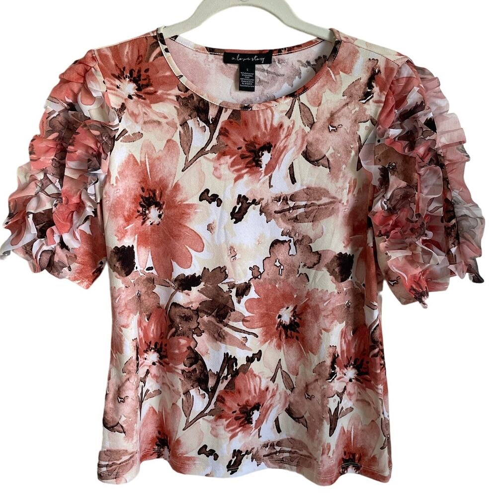 Ruffled Short Sleeve Blouse Top Sz S Floral Pink Coquette Fairycore A Love Story